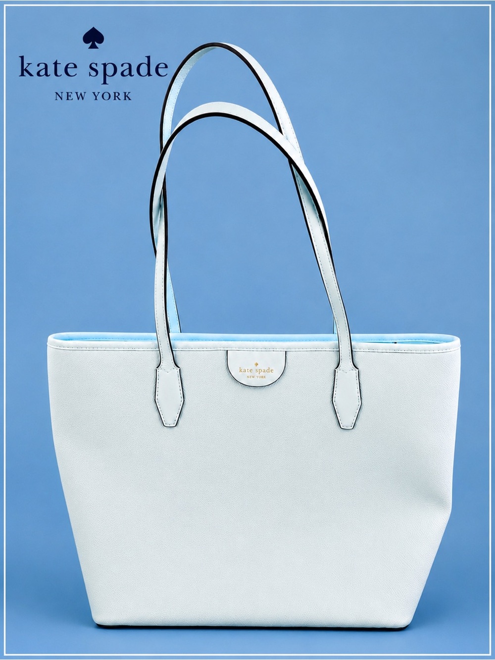 Kate Spade New York Pebbled Leather Zip Top Tote Light Blue Shoulder Bag Large